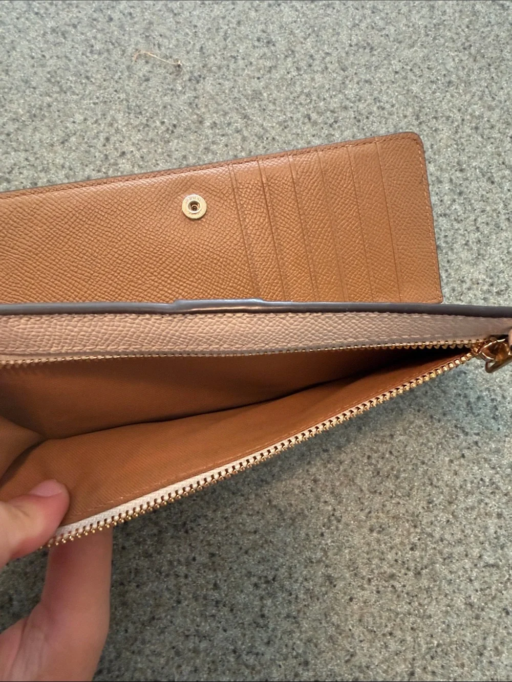 Coach Pale white Leather Continental Wallet with Gold Logo